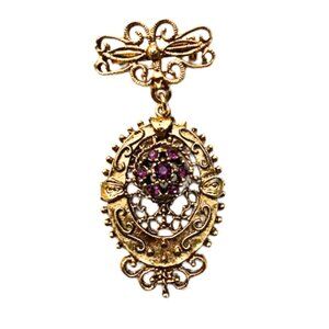 Vintage Ornate Filigree Gold Tone Victorian Inspired Brooch